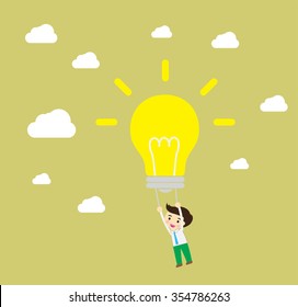 Business man try to catch flying idea. Idea concept flat design, win. flat design. track. Success. goal. Target. Bulb Ideas. finance vision concept. dream. vector. Businessman. air fly sky