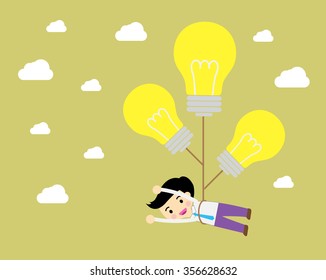 Business man try to catch flying idea. Idea concept flat design, win. flat design. track. Success. goal. Target. Bulb Ideas. finance vision concept. dream. vector. Businessman. air fly sky