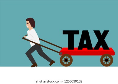 business man try to pull TAX cart money management concept