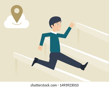 Business man trying to cross obstacles