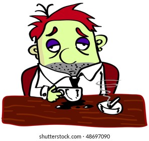 A business man trying not to fall asleep at work