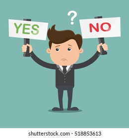 Business man with two answers - vector illustration