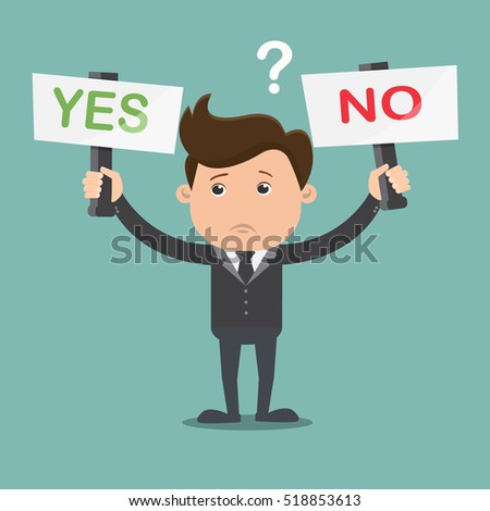 Business man with two answers - vector illustration