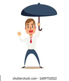Business Man with an umbrella. Vector flat design illustration.
