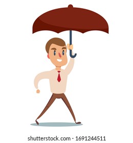 Business Man with an umbrella. Vector flat design illustration.