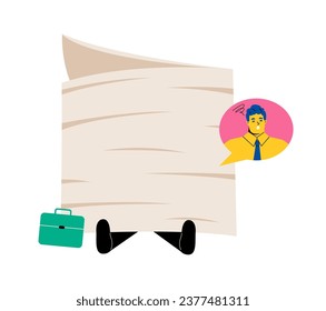 Business man under stack of papers. Flat vector illustration isolated on white background