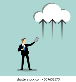 Business man upload data to cloud computing-vector