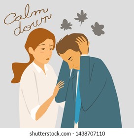 business man upset of problems business woman consoling,stress , worries ,depression