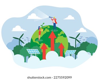 business man use binnocular forecasting
with ESG or ecology problem concept, business invest energy sources. Preserving resources of planet. Cartoon modern flat vector illustration