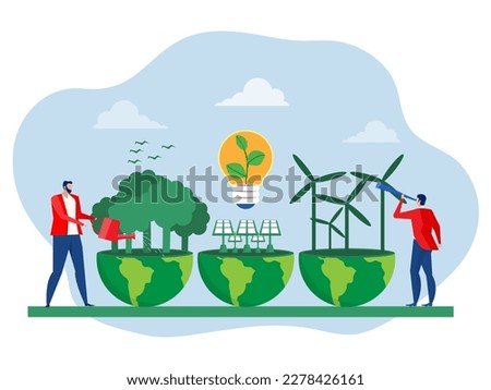 business man use binnocular forecasting
with ESG or ecology problem concept, business invest energy sources. Preserving resources of planet. Cartoon modern flat vector illustration