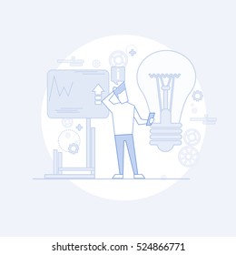 Business Man Use Cell Smart Phone Finance Chart Graph Thin Line Vector Illustration