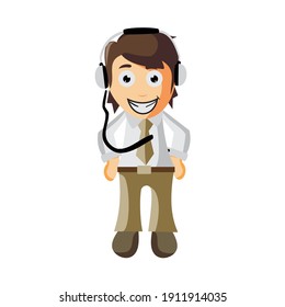 Business man Use Ear phone cartoon character Illustration design creation Isolated