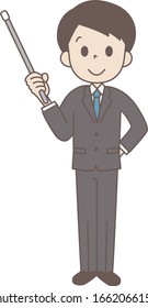 Business man to use the instructions stick