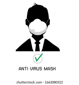 Business man use mask vector. Vector Wear Face Mask sign for man. Warning sign recommend use of protective face mask in prevention Coronavirus.Health concept.