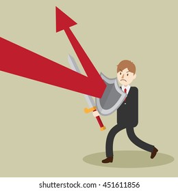 business man use shield to protect. counter attack. reflect effect. cartoon vector illustration