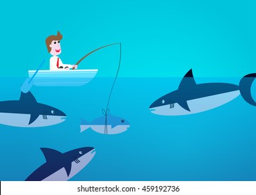 Business man use Small fish fishing Big fish