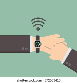 Business man use smart watch on hand ,flat design