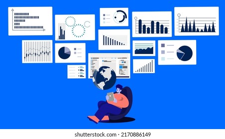 Business Man Use tablet communicate.social network. flat design illustration Creativity modern Idea and Concept innovation technology Vector.