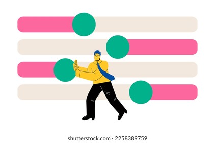 Business man user customize settings. System adjust, control panel. Concept of custom settings. Flat vector illustration isolated on white background
