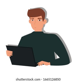 Business man uses iPad concept. Creative idea design. Flat vector illustration for template, brochure or presentation.