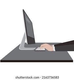 Business man using the computer, vector illustration