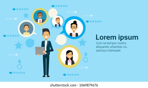 Business Man Using Laptop Computer Networking With Businesspeople Team Communication Concept