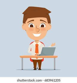 business man using laptop in occupation. Customer service character. Illustration vector of people.