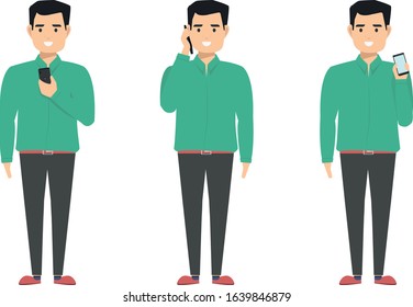 Business man using a mobile phone to communication Character set. Mobile using character. Vector illustration character 