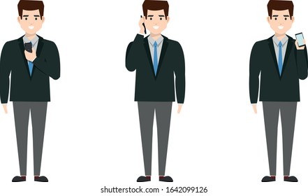 Business man using a mobile phone to communication Character set. Mobile using character. Vector illustration character 