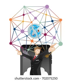 Business man using smartphone sent information