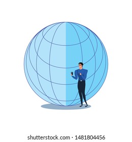 business man using smartphone with sphere browser