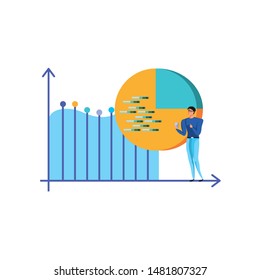 business man using smartphone and statistics graphics