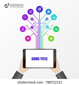 Business man using a tablet. Infographic concept. Vector illustration