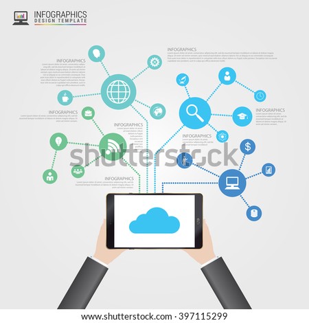 Business man using a tablet. Infographic concept. Vector illustration