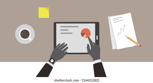 Business man using tablet , vector illustration
