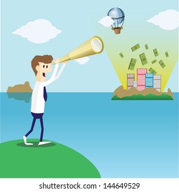 Business man using a telescope for finding good business location , EPS10 vector format