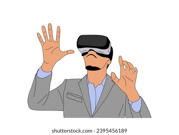 Business Man using virtual reality headset vector.