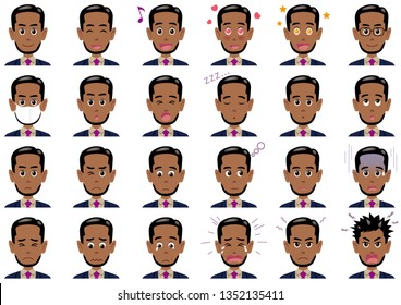 Business man various expressions set. Vector characters isolated on a white background.