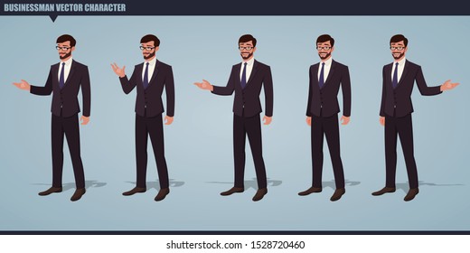 Business man vector character Set with hand poses and actions illustration.