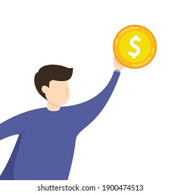 Business man vector. free space for text. Gold coin vector.