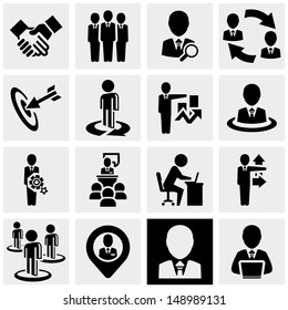 Business man vector icons set on gray. 