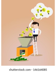business man vector make money with bulb light idea 