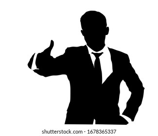 Business man vector silhouette gesturing OK sign, vector illustration over white
