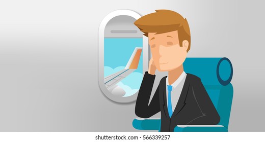 Business Man View Airplane Window Vector