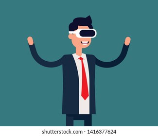 Business man of virtual reality glasses. Vector illustration technology concept,  Cartoon character flat style design