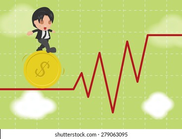 Business Man Walk Gymnastics Risky Stock Market Vector