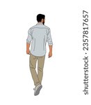 Business man walking Back View. Handsome Male Character Wearing smart casual outfit Rear View. Street fashion men vector realistic illustration Isolated on White Background