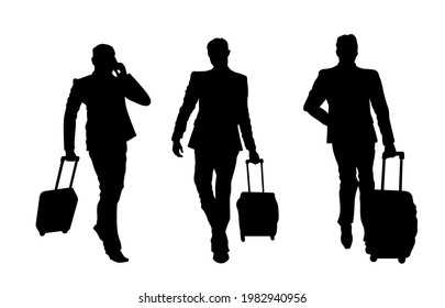 Business man walking with baggage silhouette  vector illustration isolated on white background
