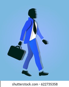 Business man walking with a brief case. Paper art style.