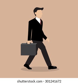 Business Man Walking with Briefcase. vector illustration